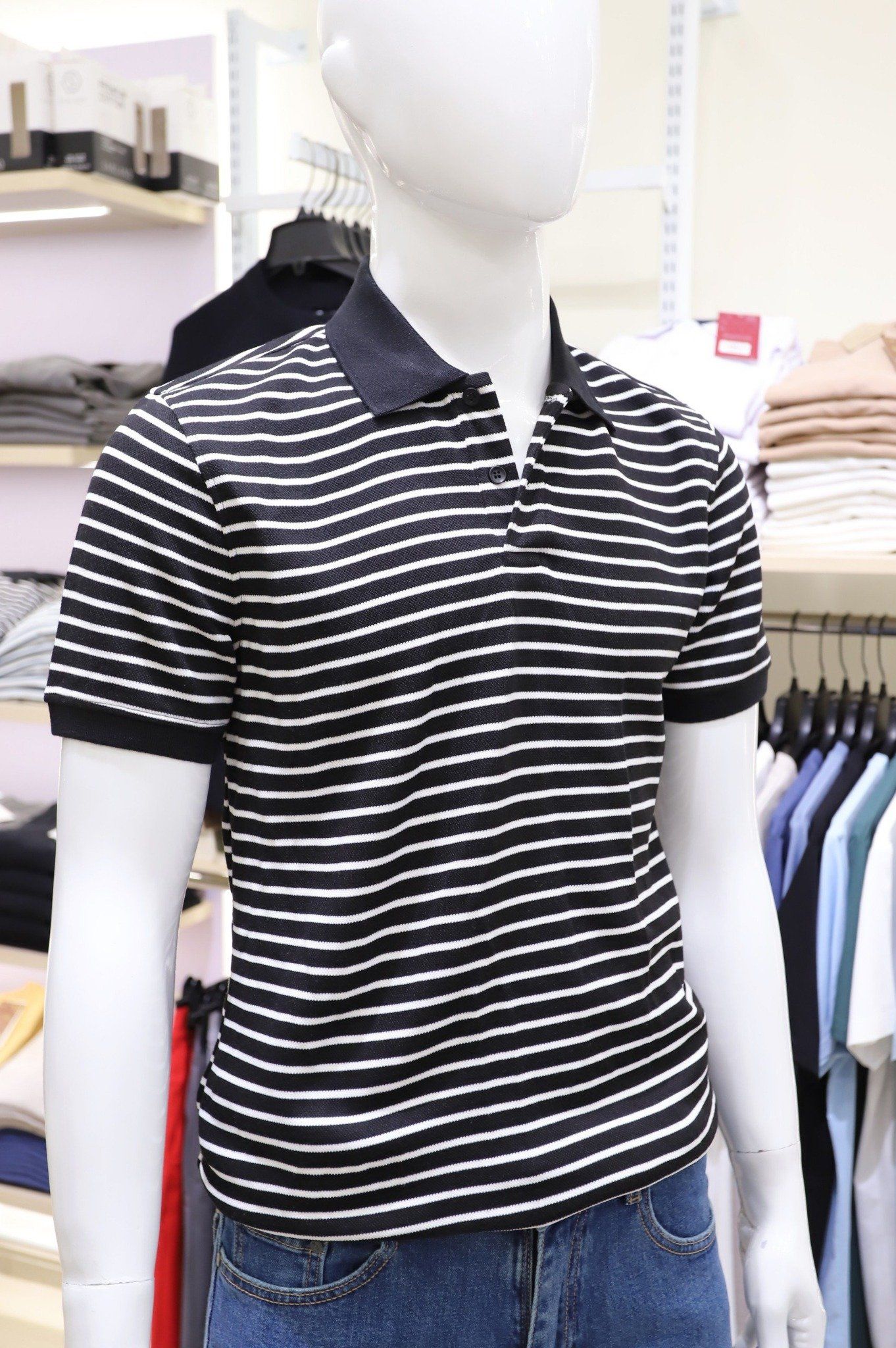  Polo SANLANO Striped Đen Trắng 