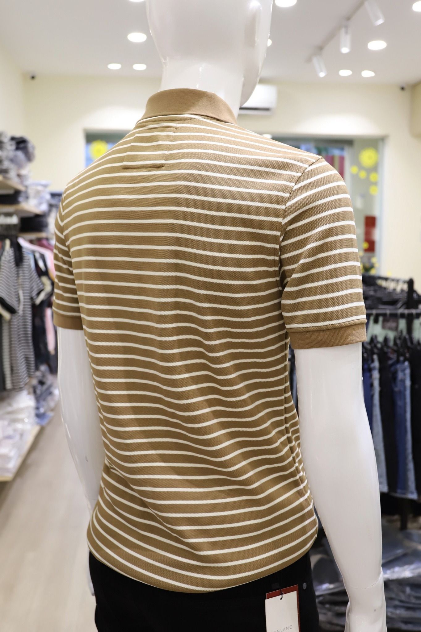  Polo SANLANO Striped Nâu Nhạt 