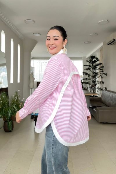 Áo Sơ Mi Nữ TheBlueTshirt Modern Arc Oversized Shirt - Pink Stripe