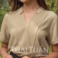 Áo Kiểu Nữ THÁI TUẤN Cổ Cách Tân Màu Cỏ Úa