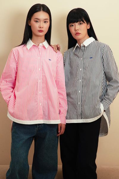 Áo Sơ Mi Nữ TheBlueTshirt Modern Arc Oversized Shirt - Pink Stripe