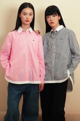 Áo Sơ Mi Nữ TheBlueTshirt Modern Arc Oversized Shirt - Pink Stripe