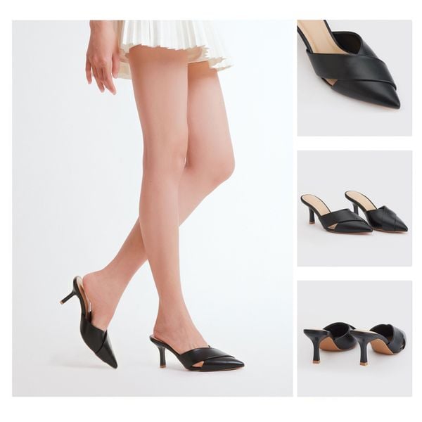 Guốc Mules Nữ THÁI TUẤN Quai Chéo Bít Mũi Màu Đen
