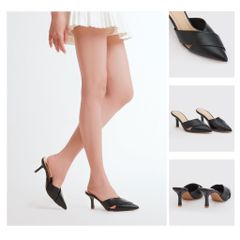 Guốc Mules Nữ THÁI TUẤN Quai Chéo Bít Mũi Màu Đen