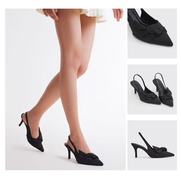 Giày Sandals Nữ THÁI TUẤN Mũi Nhọn Trang Trí Nơ Màu Đen