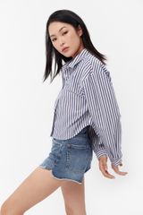 Áo Sơ Mi Nữ TheBlueTshirt Cropped Shirt - Blue Navy Stripe
