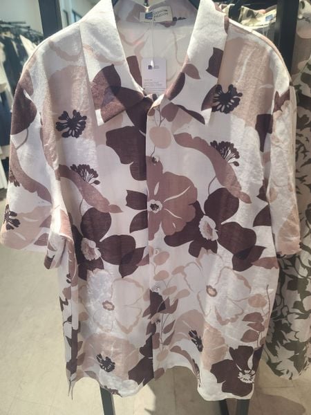 Áo Sơ Mi Nam F2 Linen  Nâu Hoa Tay Ngắn Tender Drit