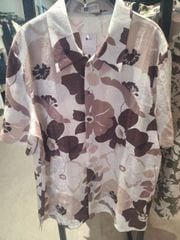 Áo Sơ Mi Nam F2 Linen  Nâu Hoa Tay Ngắn Tender Drit