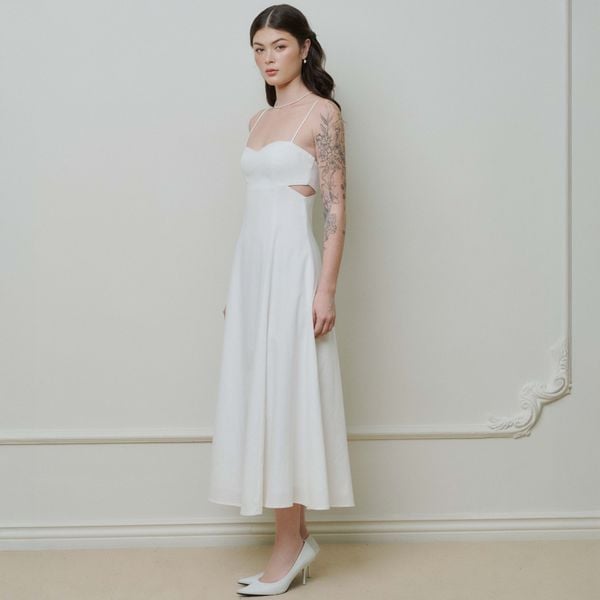 Đầm Nữ DOTTIE maxi hai dây cut-out - Trắng - D0659