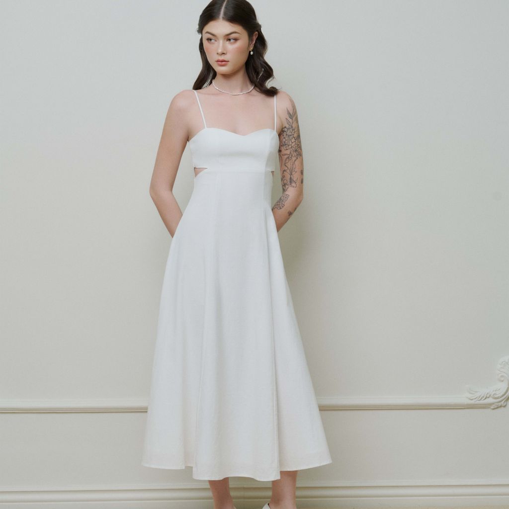 Đầm Nữ DOTTIE maxi hai dây cut-out - Trắng - D0659