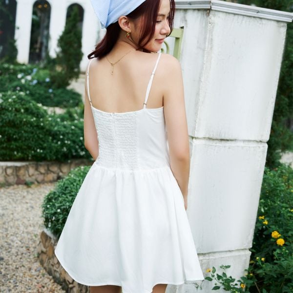 Đầm nữ DOTTIE hai dây nhún thân - Trắng - D0704