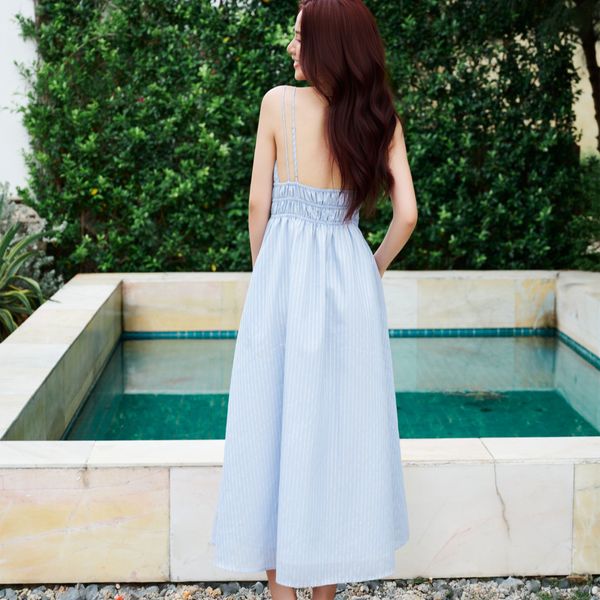 Đầm nữ DOTTIE maxi nhún eo - Xanh dương - D0705