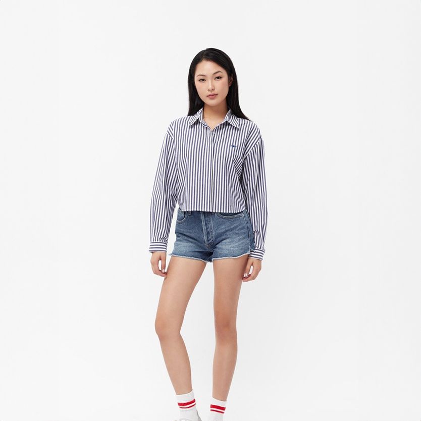 Áo Sơ Mi Nữ TheBlueTshirt Cropped Shirt - Blue Navy Stripe
