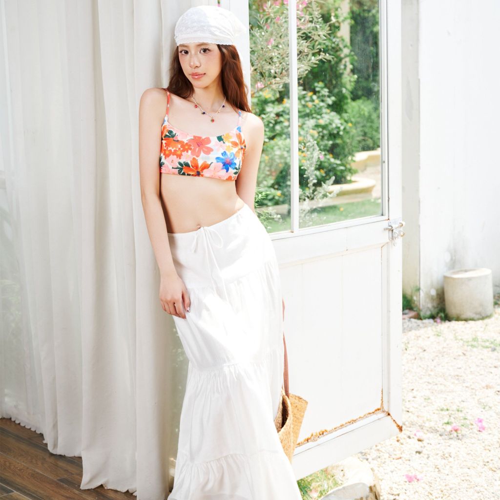 Chân váy nữ DOTTIE nhún nhiều tầng - Trắng - S0280