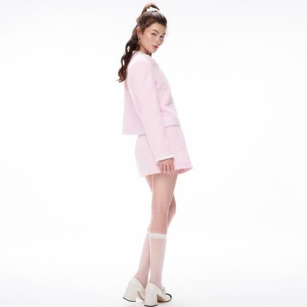 Chân váy Nữ DOTTIE tweed chữ A - Hồng nhạt - S0255