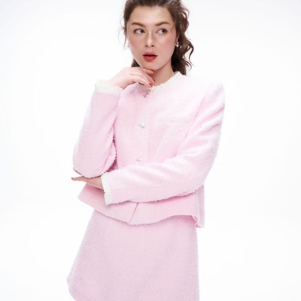 Chân váy Nữ DOTTIE tweed chữ A - Hồng nhạt - S0255