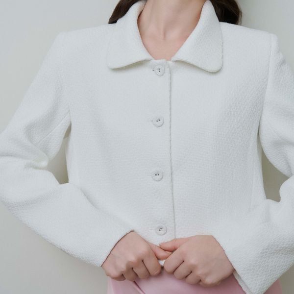 Áo blazer Nữ DOTTIE vải tweed dáng lửng - Trắng - T1045