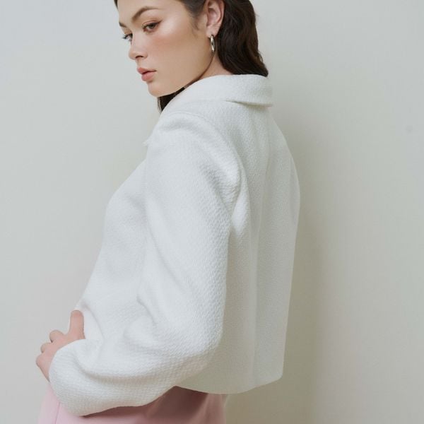 Áo blazer Nữ DOTTIE vải tweed dáng lửng - Trắng - T1045