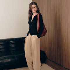Quần dài nữ DOTTIE chiết ly ống rộng - Nâu - Q0390