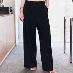 Quần dài nữ DOTTIE ống suông xếp ly - Đen - Q0387