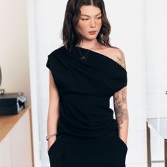 Quần dài nữ DOTTIE ống suông xếp ly - Đen - Q0387
