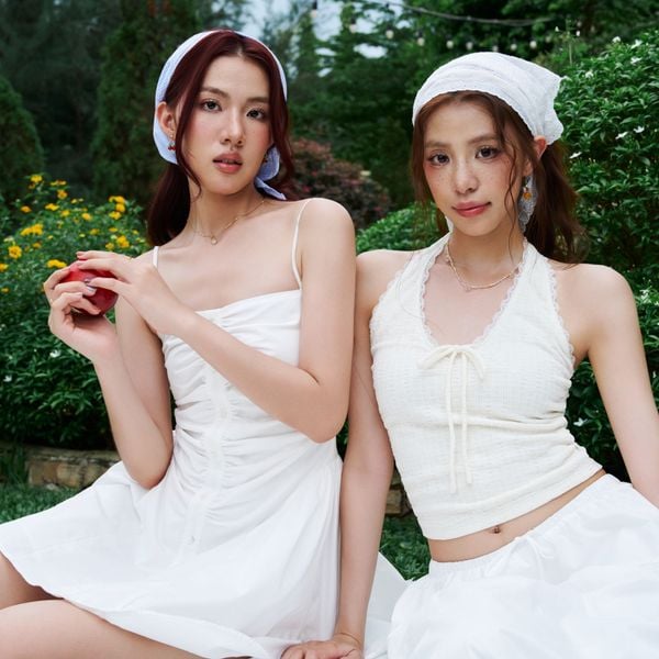 Đầm nữ DOTTIE hai dây nhún thân - Trắng - D0704