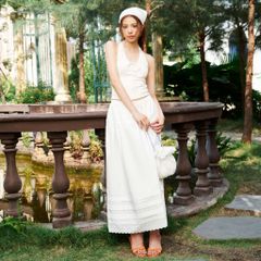 Chân váy nữ DOTTIE midi diễu ly - Trắng - S0281