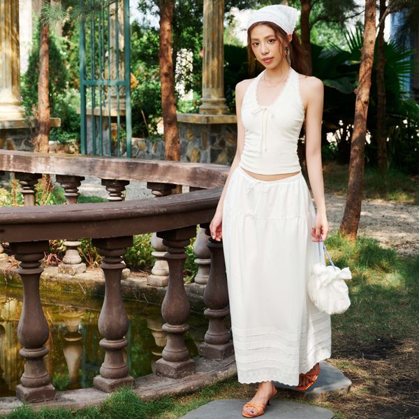 Chân váy nữ DOTTIE midi diễu ly - Trắng - S0281