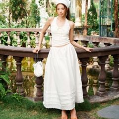 Chân váy nữ DOTTIE midi diễu ly - Trắng - S0281