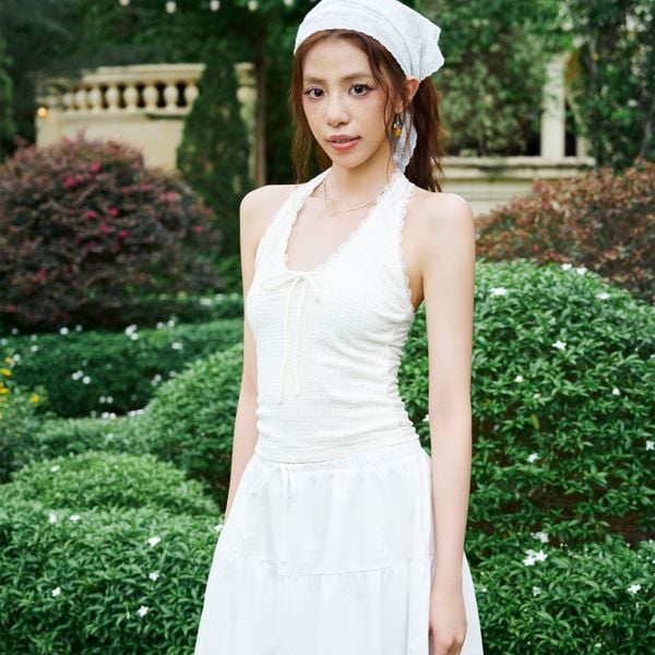 Chân váy nữ DOTTIE midi diễu ly - Trắng - S0281