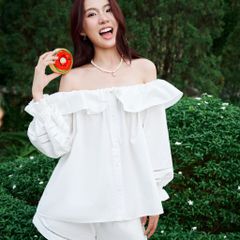 Áo nữ DOTTIE hở vai phối bèo - Trắng - T1092