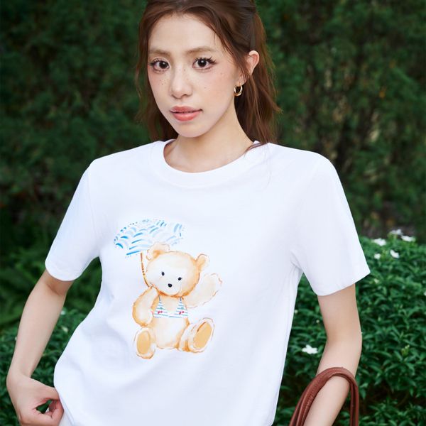Áo nữ DOTTIE thun in hình Gấu - Trắng - T1095