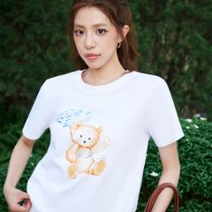 Áo nữ DOTTIE thun in hình Gấu - Trắng - T1095