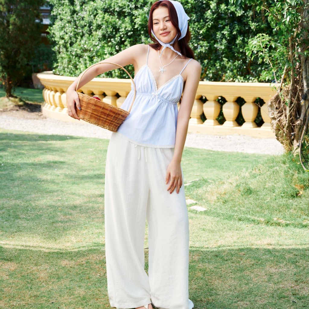 Quần nữ DOTTIE ống suông lưng thun - Trắng - Q0392