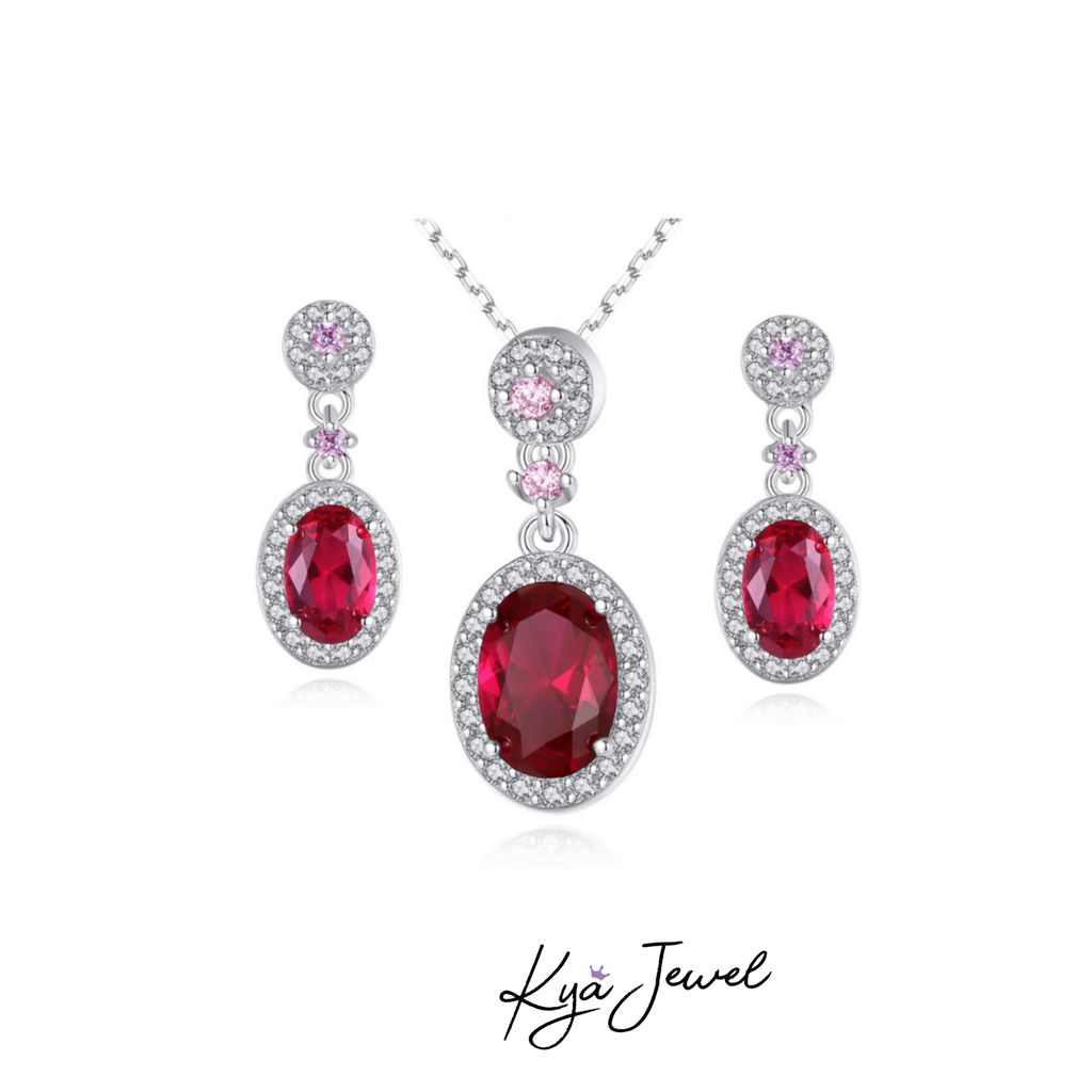 Bộ Trang Sức Nữ KYA JEWEL Đá Đỏ Hồng Quyến Rũ