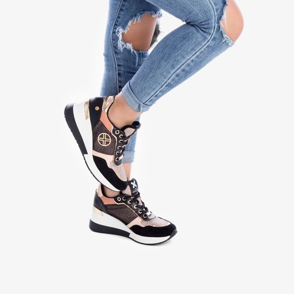 Giày Sneakers Nữ XTI Black Textile Combined Ladies Shoes