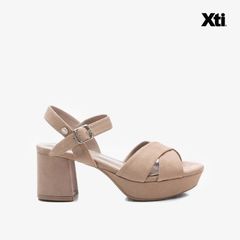 [Trưng bày] Giày Cao Gót Nữ XTI Beige Microfiber Ladies Sandals