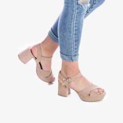 [Trưng bày] Giày Cao Gót Nữ XTI Beige Microfiber Ladies Sandals
