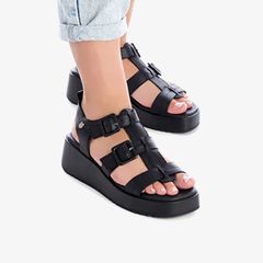 [Trưng bày] Giày Đế Xuồng Nữ CARMELA Black Leather Ladies Sandals