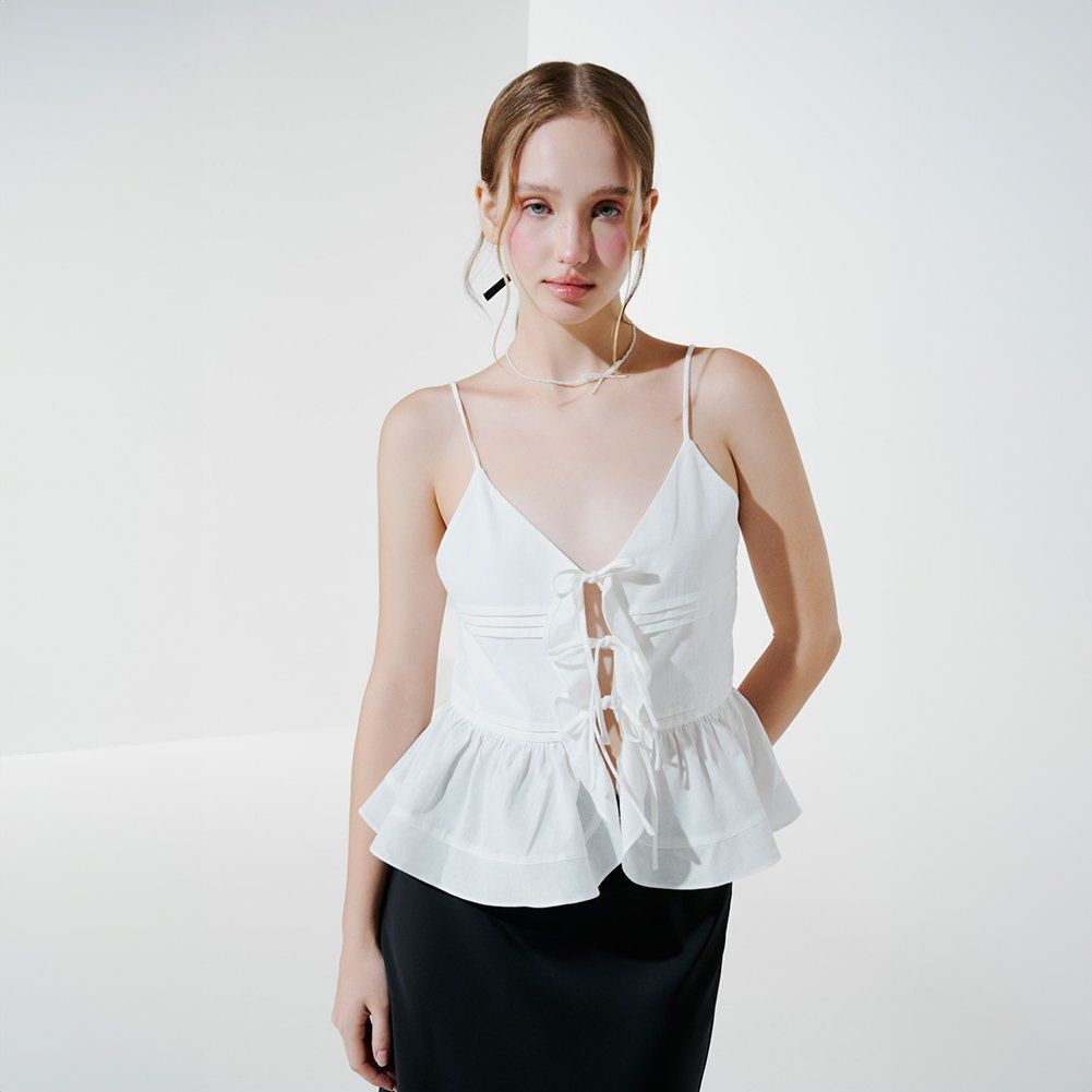 Áo Kiểu Nữ DOTTIE Gắn Bèo - Trắng - T0947