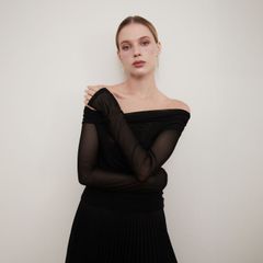 Áo Kiểu Nữ DOTTIE Trễ Vai - Đen - T0783