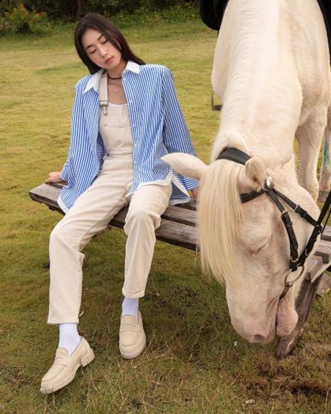 Áo Sơ Mi Nữ TheBlueTshirt Modern Arc Oversized Shirt - BlueMade Stripe