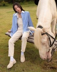 Áo Sơ Mi Nữ TheBlueTshirt Modern Arc Oversized Shirt - BlueMade Stripe