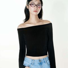 Áo Kiểu Nữ DOTTIE Bẹc Vai Tay Dài Vải Thun -  Đen - T0679