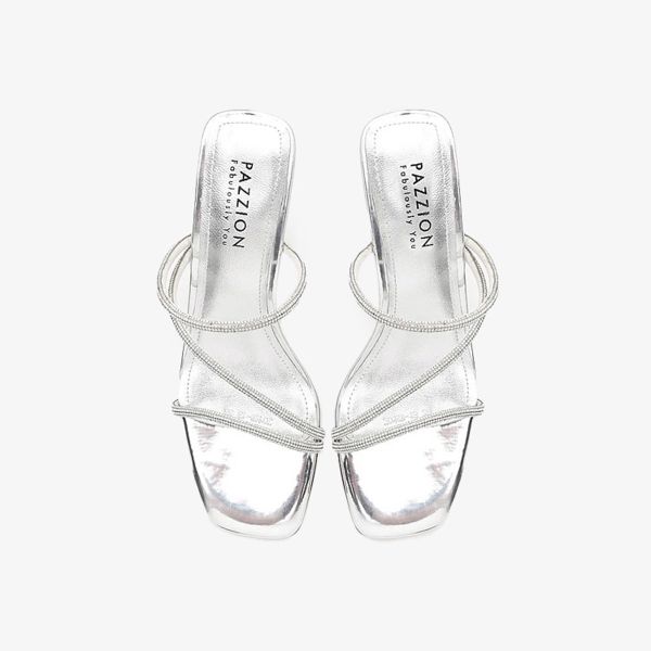 Giày Cao Gót Nữ PAZZION Stacey Strappy Silver Sparkly Open Toe Heels