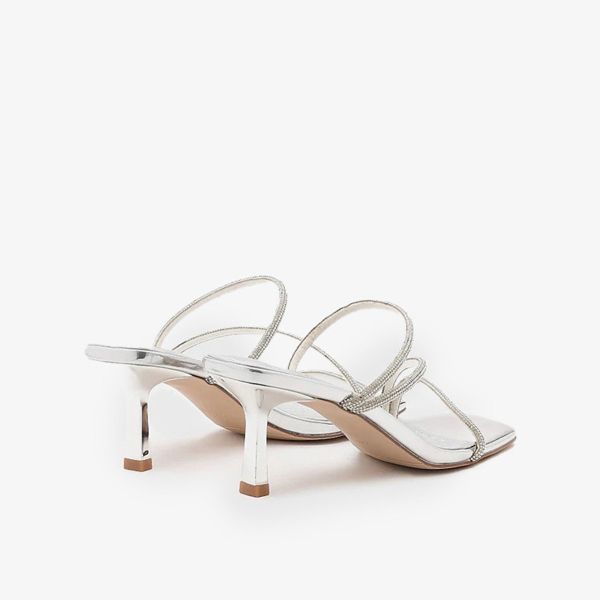 Giày Cao Gót Nữ PAZZION Stacey Strappy Silver Sparkly Open Toe Heels