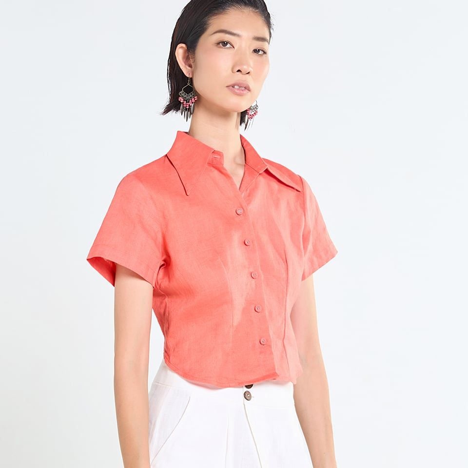 Áo Kiểu Nữ F2 Linen Cam Cà Rốt Tender Drit