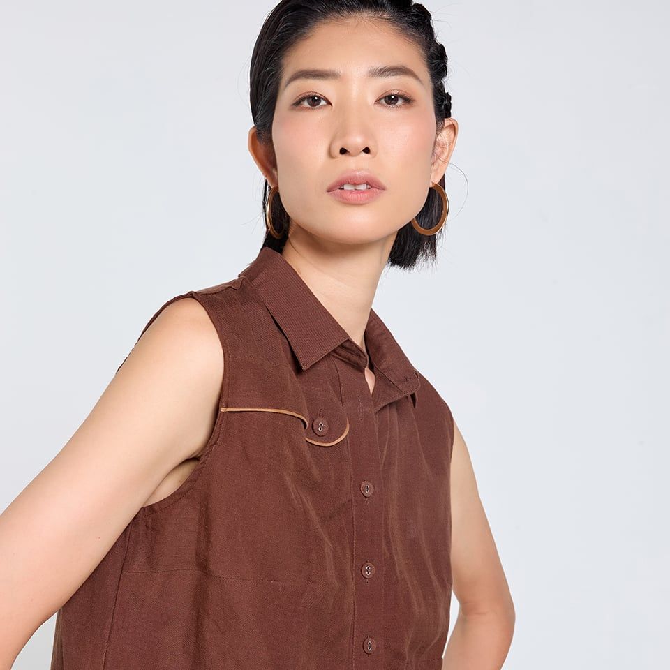 Áo Linen Nữ F2 Nâu Đậm Tender Drit