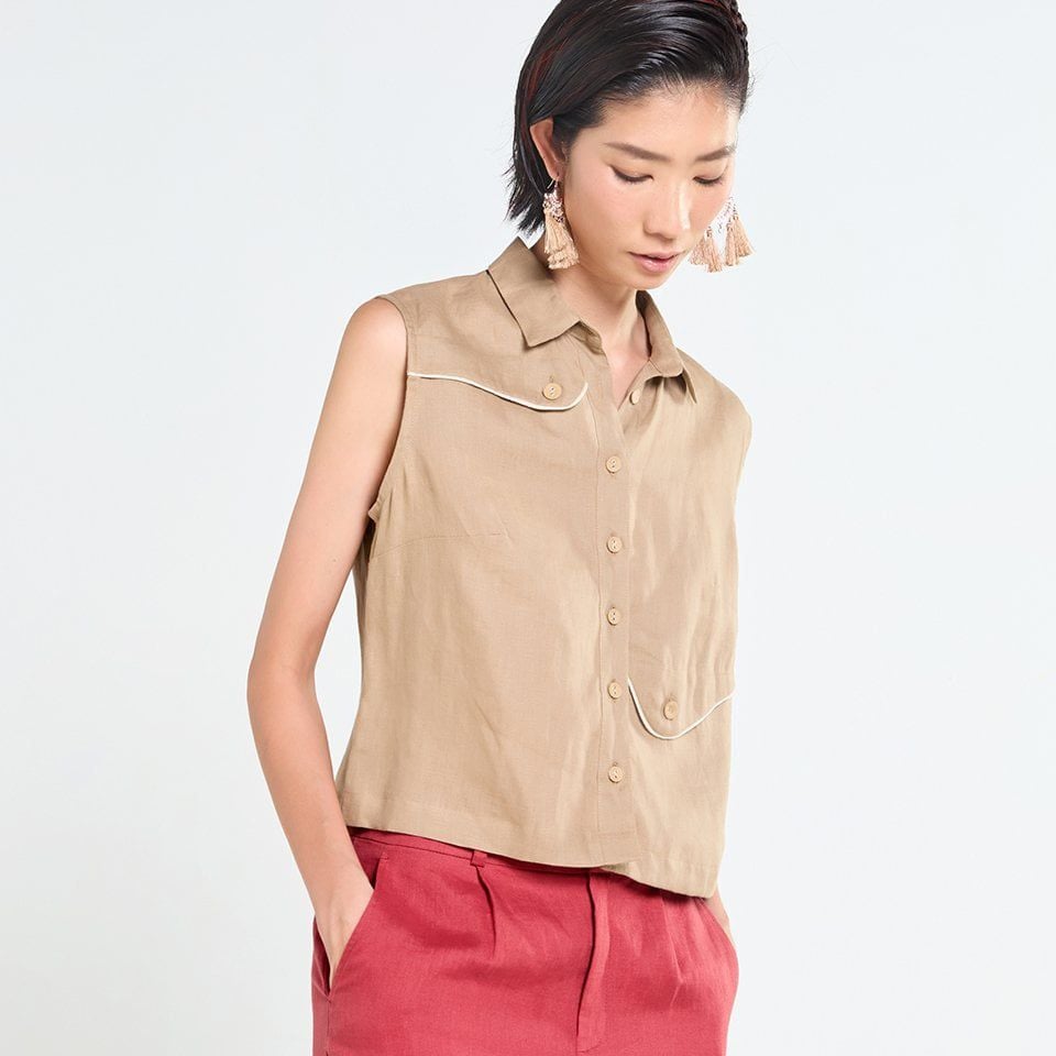 Áo Linen Nữ F2 Nâu Nhạt Tender Drit