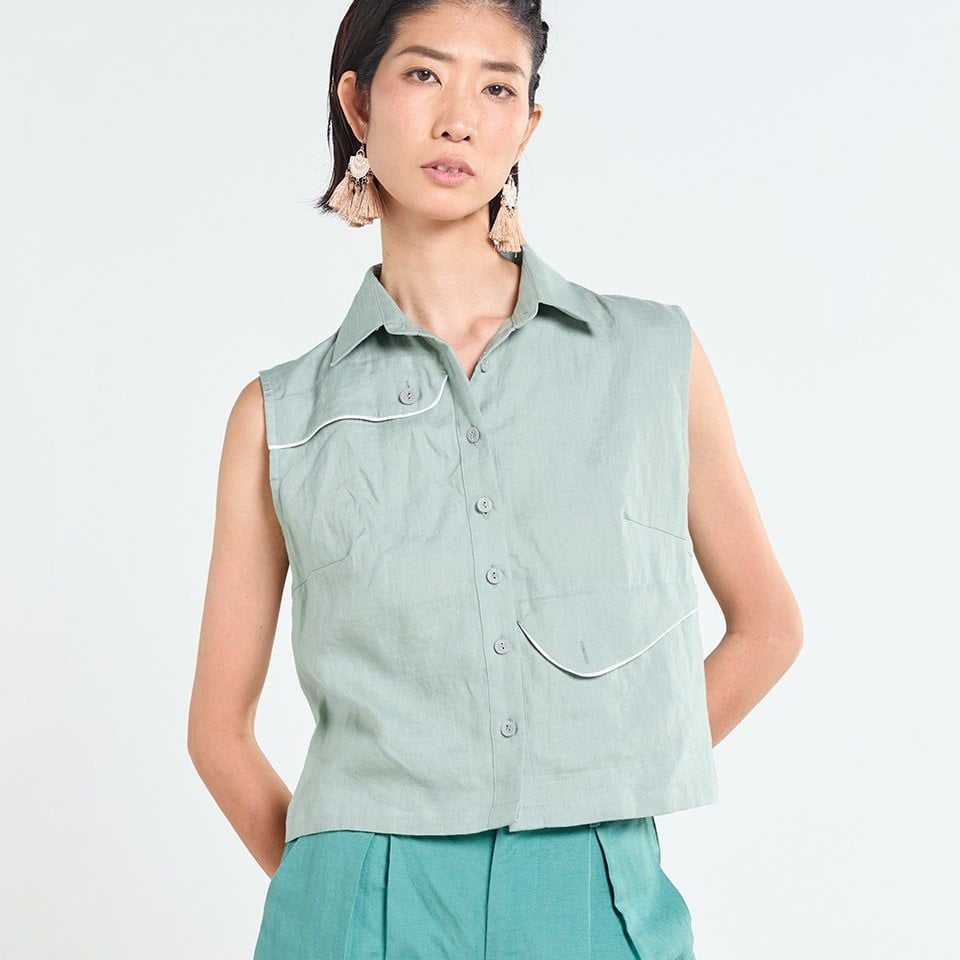Áo Linen Nữ F2 Xanh Vỏ Đậu Tender Drit